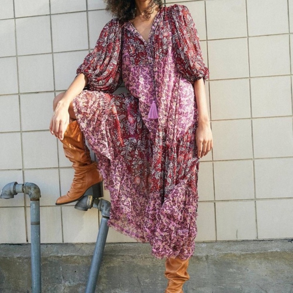 NWT Free People Mixed Pink & Burgundy Floral Maxi Dress